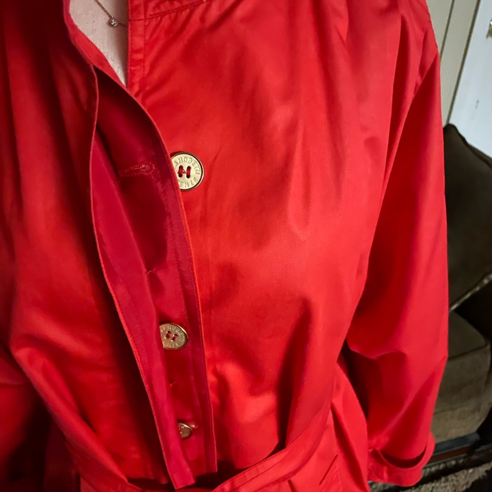 Zanobetti Firenze ~ Women’s X-Large ~ Vintage ~ Italy ~ Red ~ Trench Coat - Picture 7 of 16